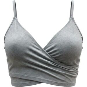 Gray‎ Surplice V-Neck Crop Top Camisole Spaghetti Strap Cotton Blend Small